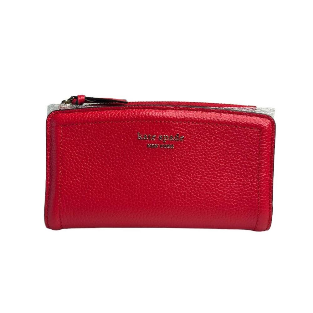 Kate Spade Slim Pebble Leather Zip Wallet in Ligonberry ( Red )